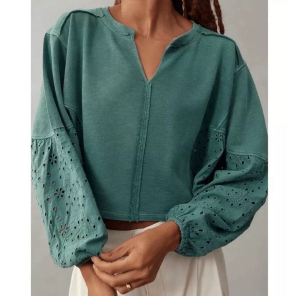 Pilcro Eyelet Sleeve Top